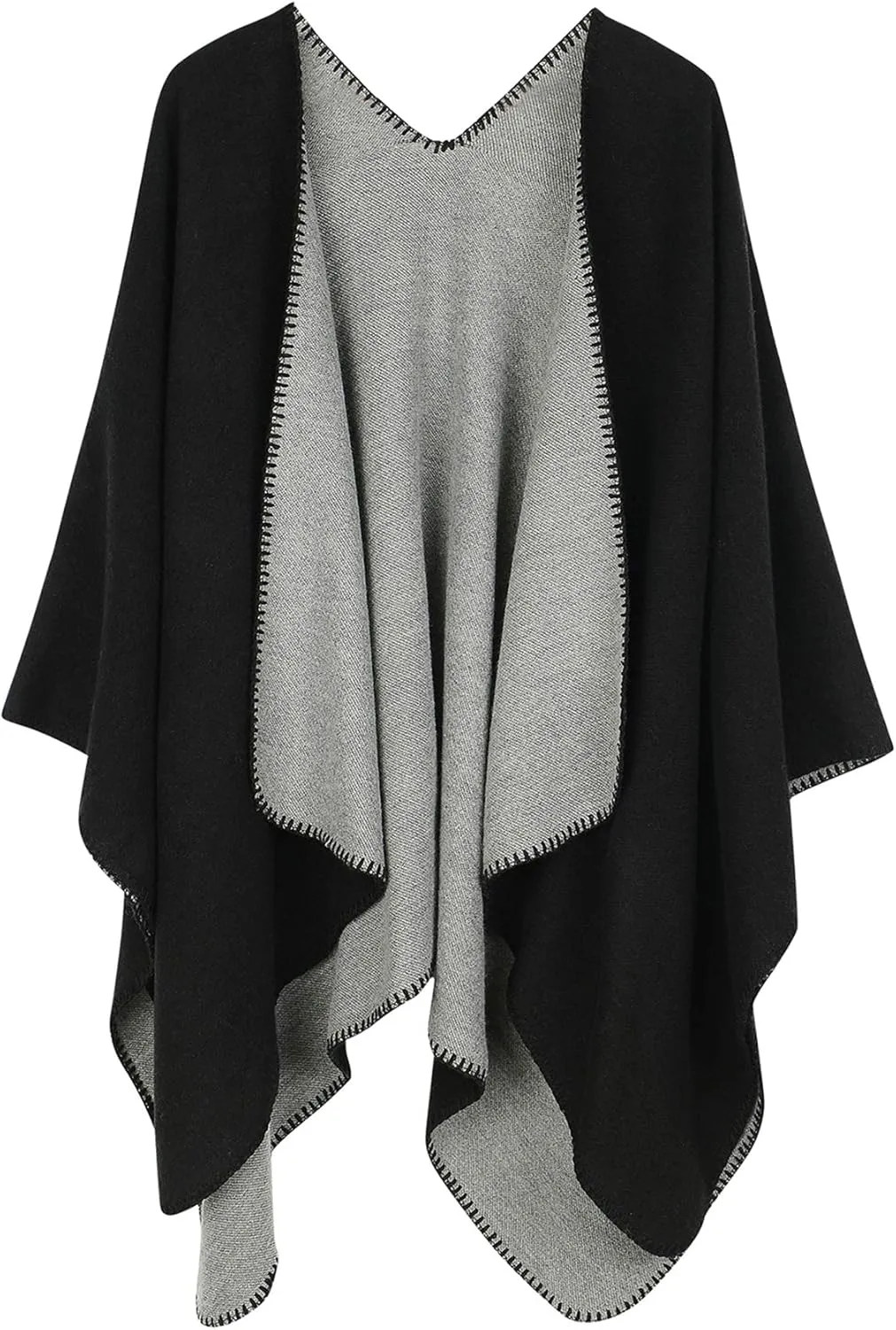 Zando Women's Warm Shawl Wrap Open Front Poncho Cape Color Block Shawls Winter Cardigan Wrap Printed Ponchos for Women 2