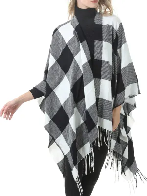 Zando Women's Warm Shawl Wrap Open Front Poncho Cape Color Block Shawls Winter Cardigan Wrap Printed Ponchos for Women 2