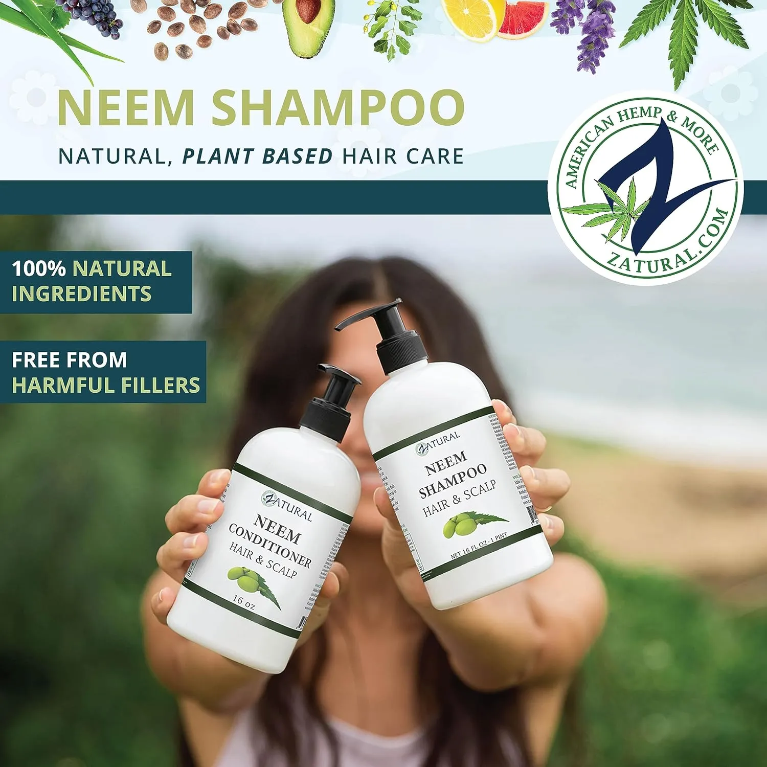 Zatural - Naked Neem - Neem Shampoo, Natural Soothing Scalp Shampoo (16oz)
