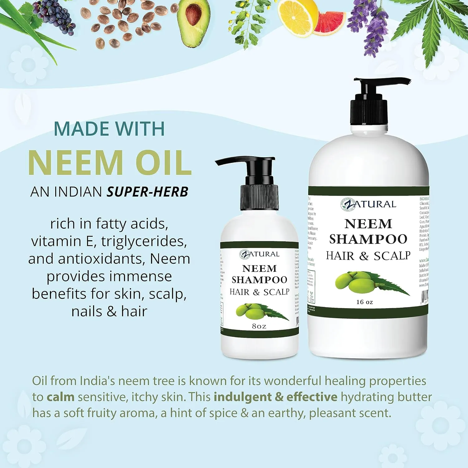 Zatural - Naked Neem - Neem Shampoo, Natural Soothing Scalp Shampoo (16oz)