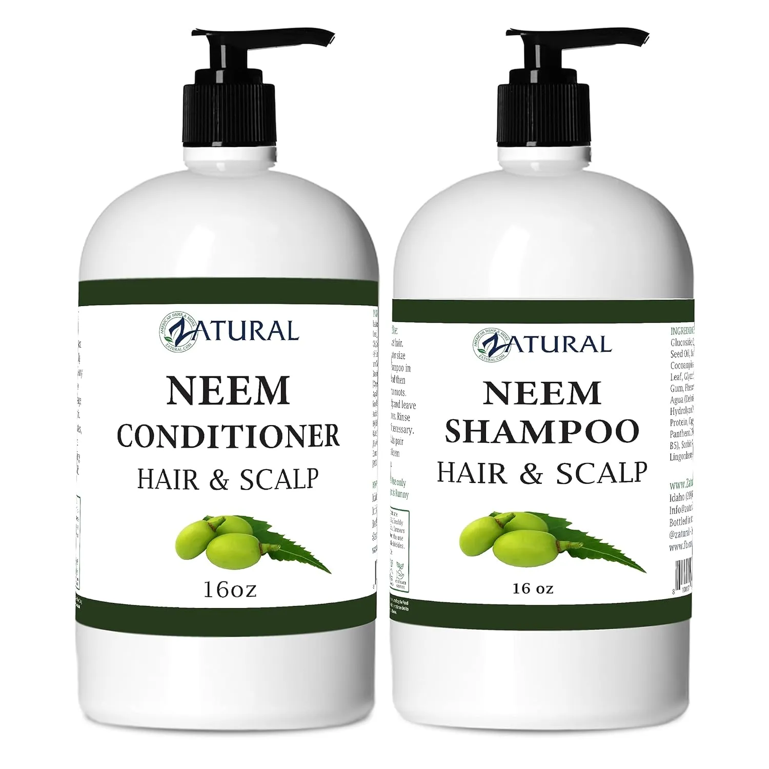 Zatural Natural Neem Shampoo & Conditioner Kit, Health Soothing & Healing For Sensative Scalp & Hair Nourish & Repair (16oz Shampoo & 16oz Conditioner)