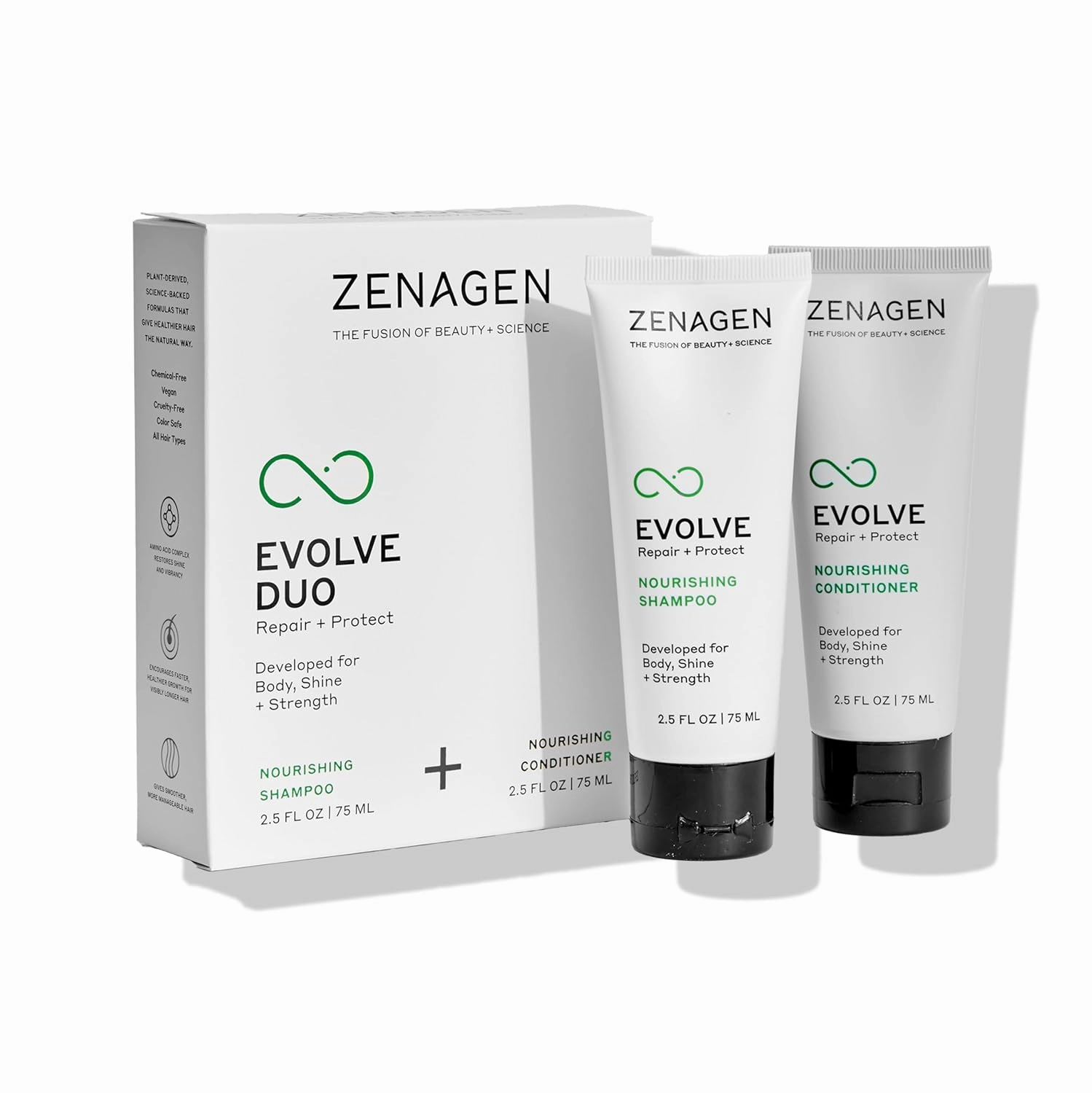 ZENAGEN Evolve Repair   Protect Travel Duo | Nourishing Shampoo   Conditioner, Repairs & Strengthens Damaged Hair, Promotes Thicker Fuller Growth, Plant-Based, Color-Safe, Vegan, 2.5 oz