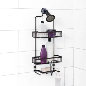 Zenna Home Rustproof Shower Caddy Hanging Bathroom Organizer, Aluminum Shower Rack with 2 Shelves and Built in Hooks, Premium Over Shower Head Storage System, Bronze