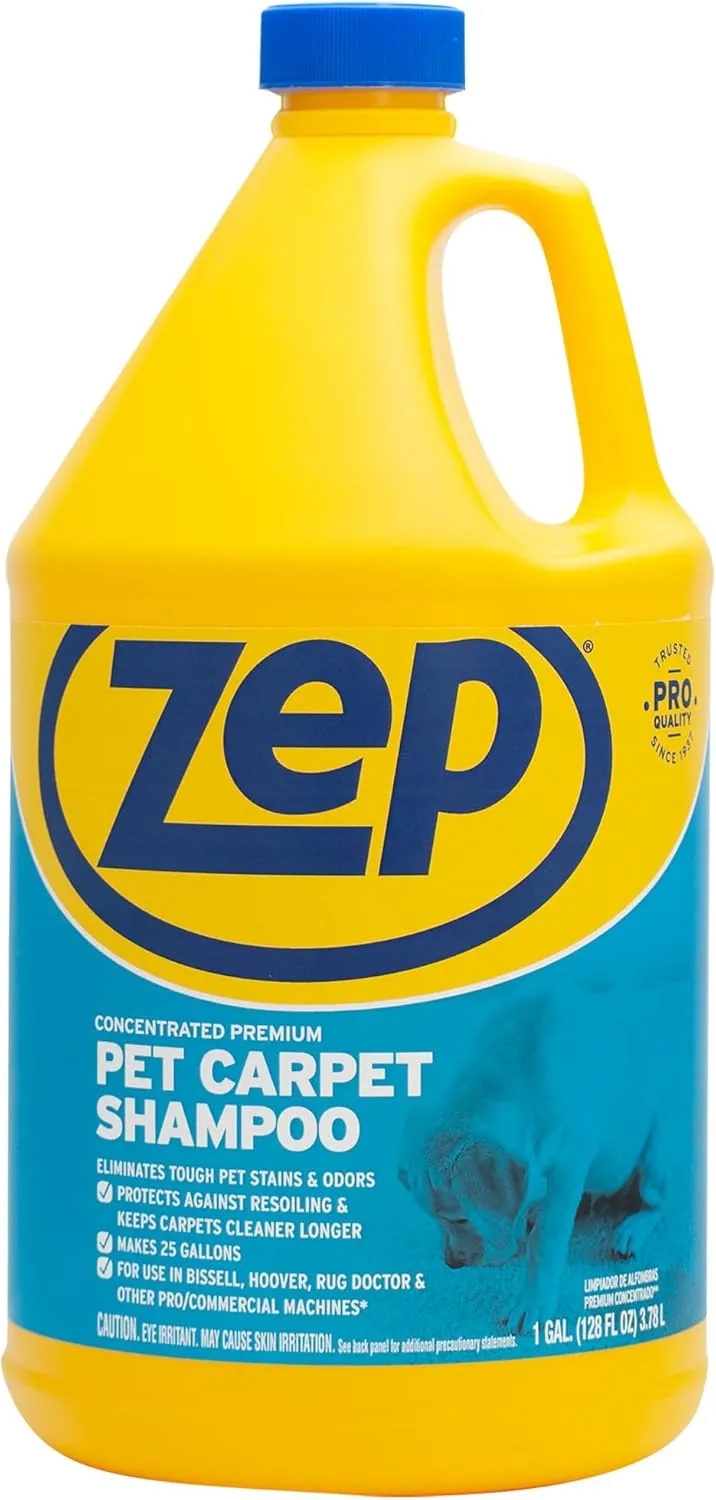 Zep Premium Pet Carpet Shampoo - 1 Gallon (Case of 4) ZUPPC128 - Concentrated Pro Formula Removes Tough Pet Stains and Odors