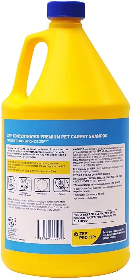 Zep Premium Pet Carpet Shampoo - 1 Gallon (Case of 4) ZUPPC128 - Concentrated Pro Formula Removes Tough Pet Stains and Odors