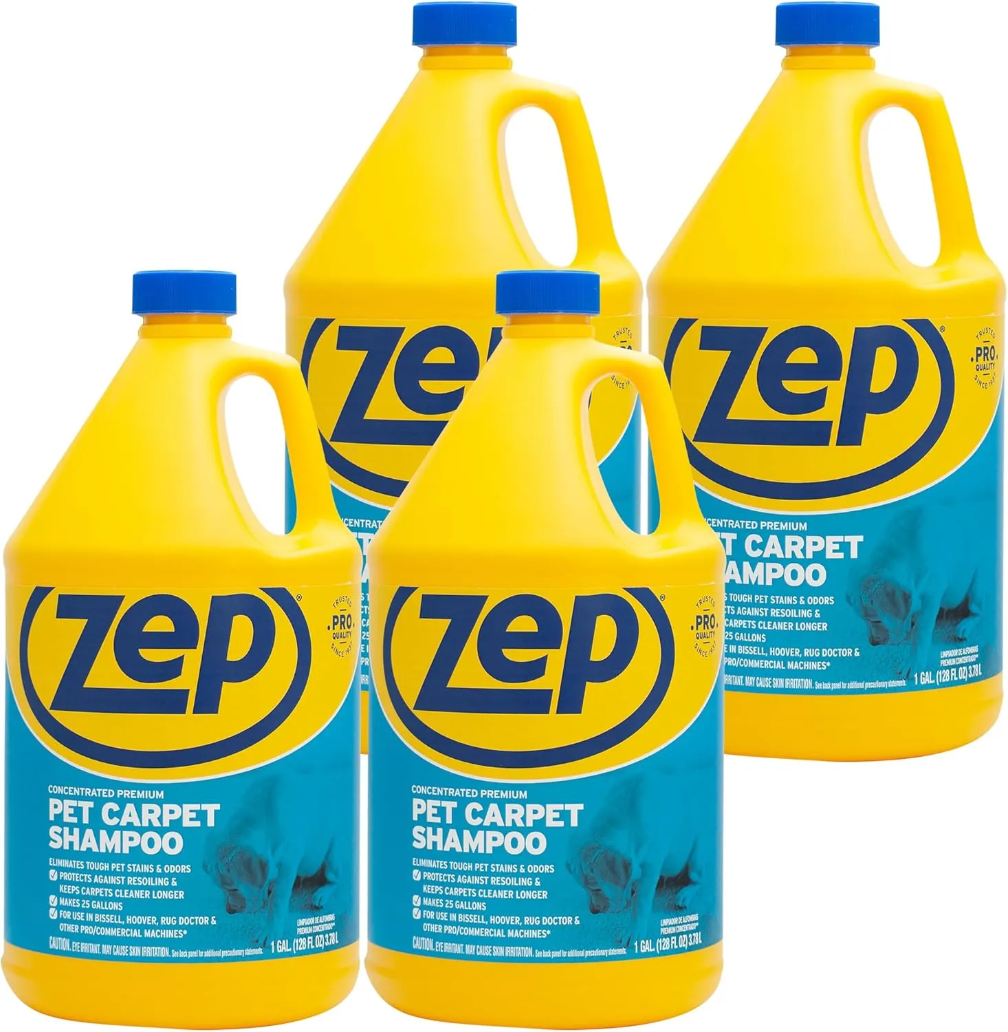 Zep Premium Pet Carpet Shampoo - 1 Gallon (Case of 4) ZUPPC128 - Concentrated Pro Formula Removes Tough Pet Stains and Odors