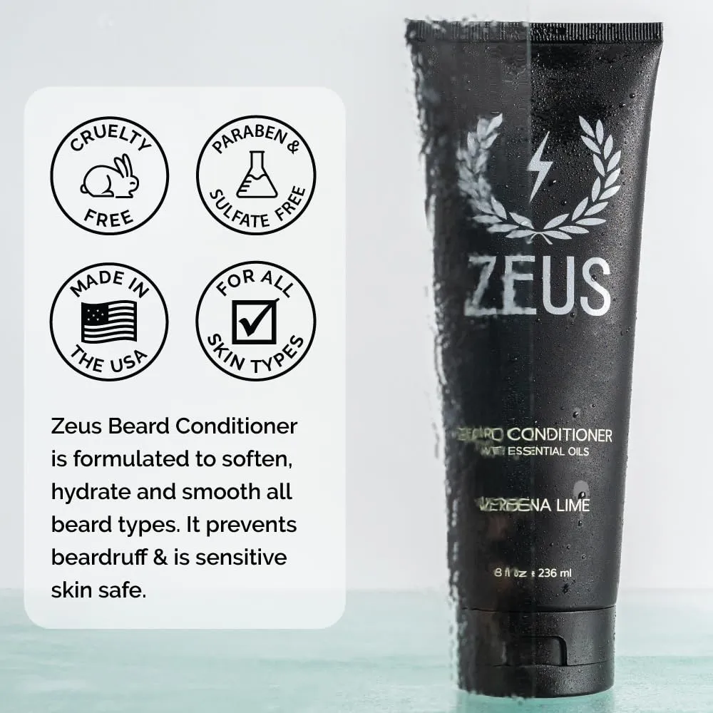 ZEUS Beard Conditioner Wash, Cleansing & Moisturizing Beard Wash with Green Tea & Natural Ingredients to Soften Beard – 8 oz. (Made in USA) Sandalwood