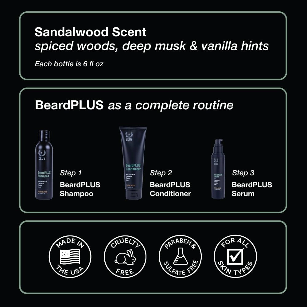 ZEUS BeardPlus Shampoo & Conditioner Beard Wash Set for Men, Premium Beard Wash for Enhanced Growth, Thicker & Stronger Facial Hair with Biotin & Caffeine (Made in USA)