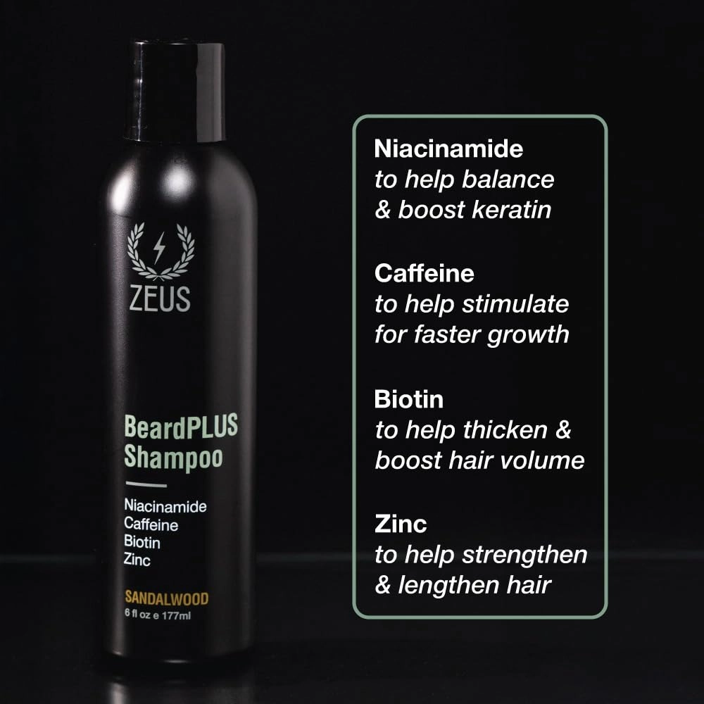 ZEUS BeardPLUS Shampoo for Men, Premium Beard Wash for Enhanced Growth, Thicker & Stronger Facial Hair with Biotin & Caffeine (Made in USA) 6 oz.