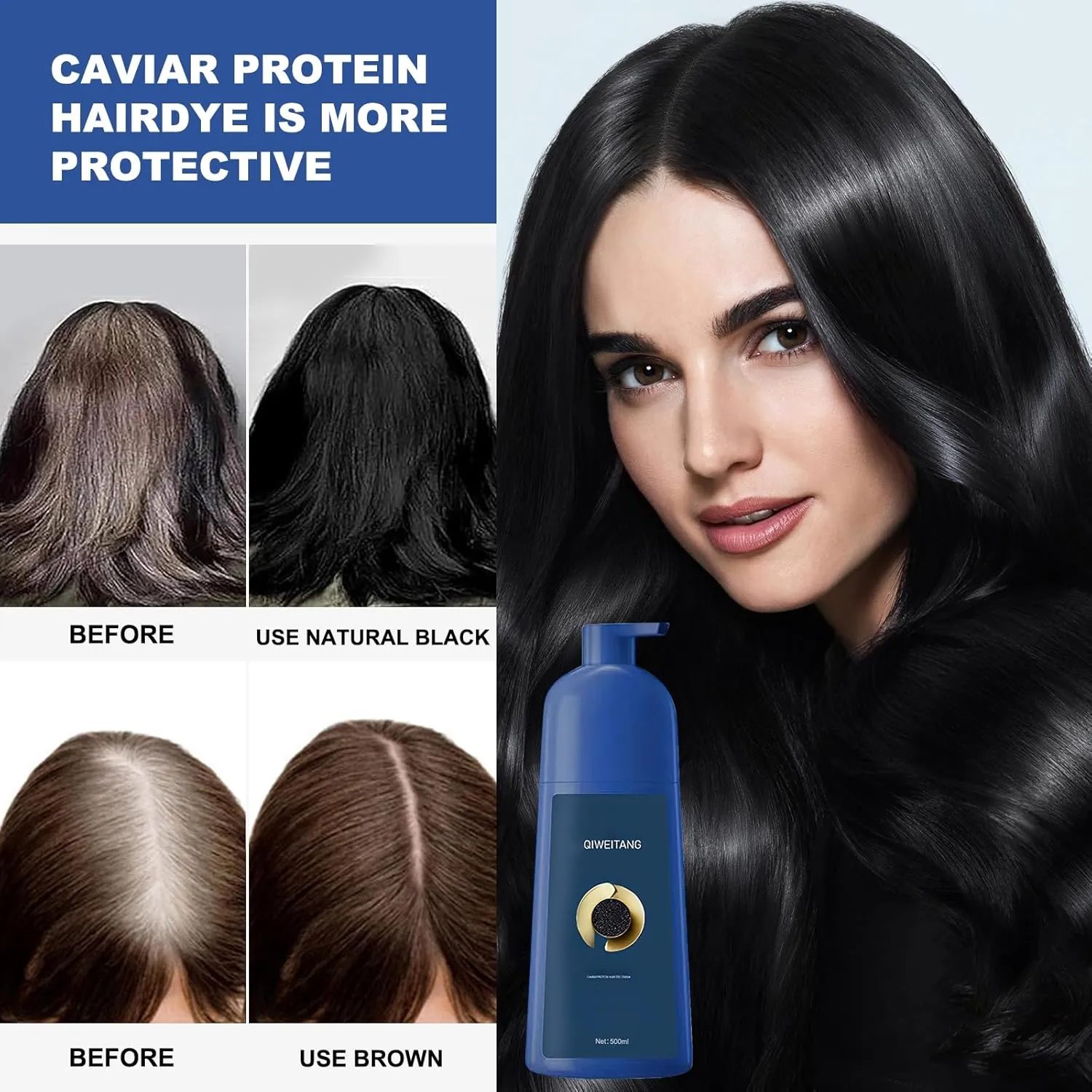 Zhihuashi Plant-Based Hair Coloring Cream, Caviar Hair Colour Cream, Natural Plant Hair Dye, Caviar Protein Hair Dye for Women Men(Brown, 500ML)